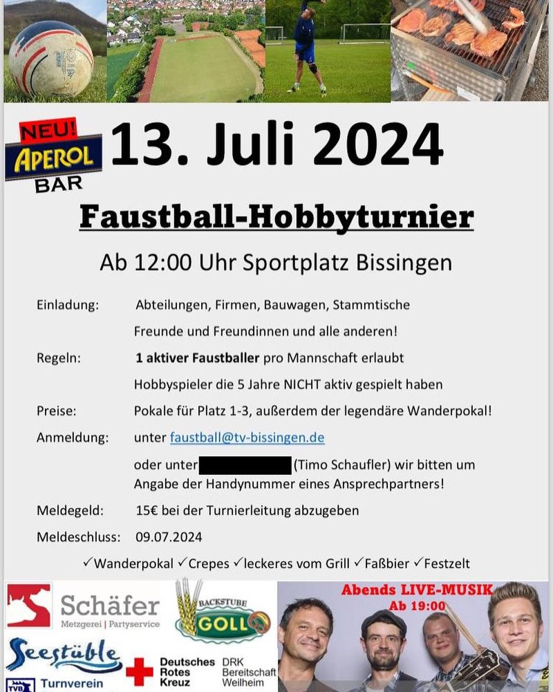 Plakat der Faustballabteilung des TV Bissingen zum Faustball-Hobbyturnier am 13. Juli 2024