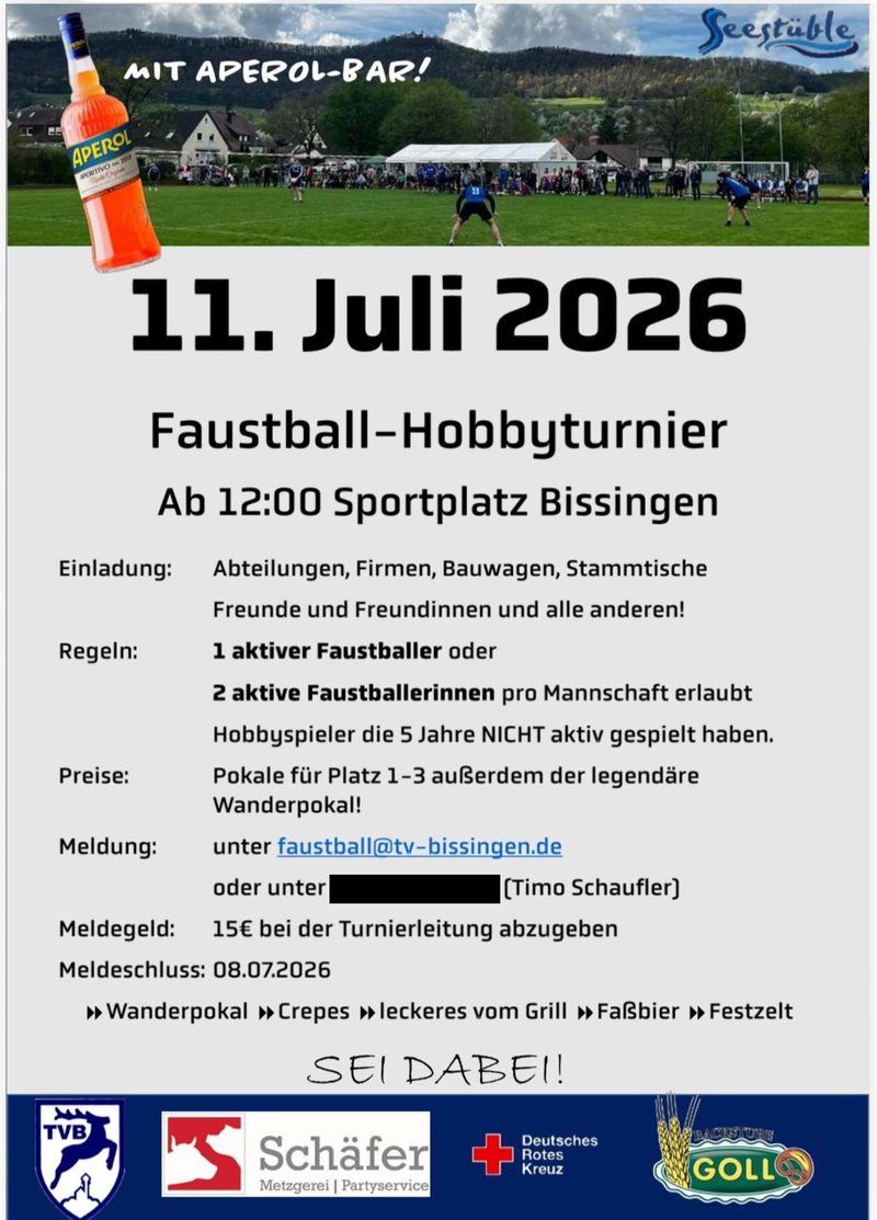 Plakat der Faustballabteilung des TV Bissingen zum Faustball-Hobbyturnier am 11. Juli 2026