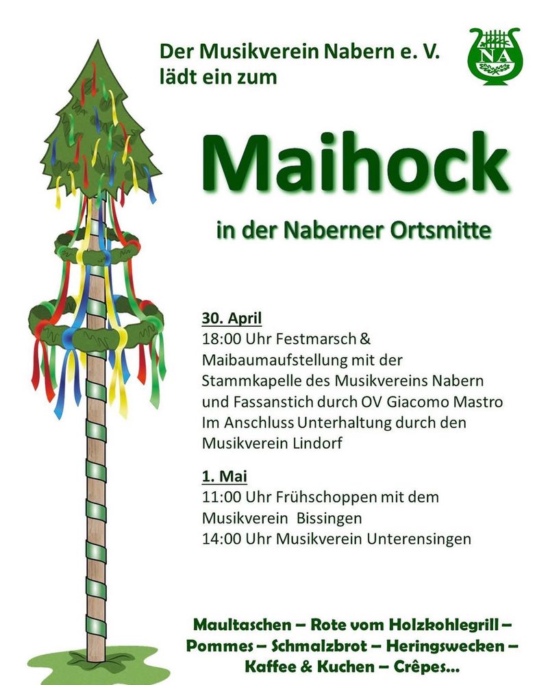 Plakat des Musikvereins Nabern zum Maihock am 30. April und 1. Mai in der Naberner Ortsmitte