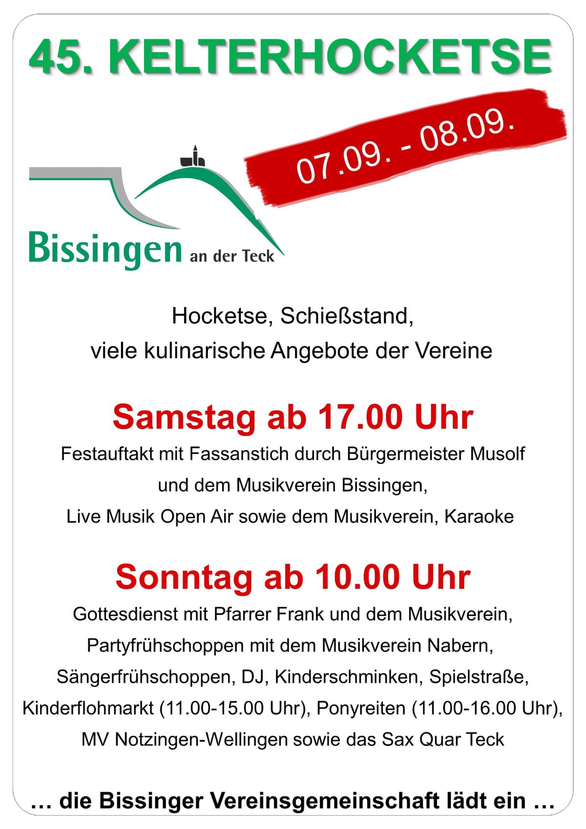 Plakat der Bissinger Vereinsgemeinschaft zur 45. Kelterhocketse am 7. und 8. September